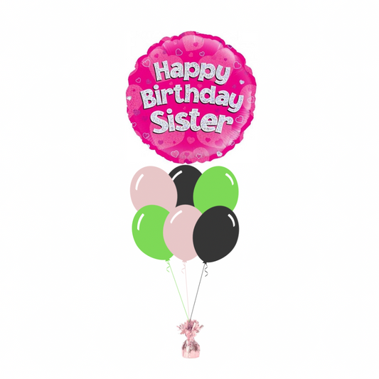 Pink Happy Birthday Sister Foil Balloon with 6 Plain Balloons