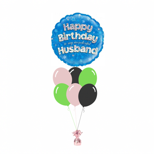 Blue Happy Birthday Husband Foil Balloon with 6 Plain Balloons