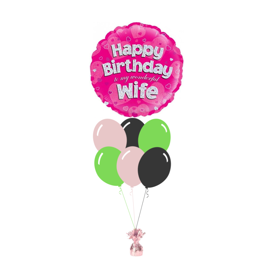 Pink Happy Birthday Wife Foil Balloon with 6 Plain Balloons