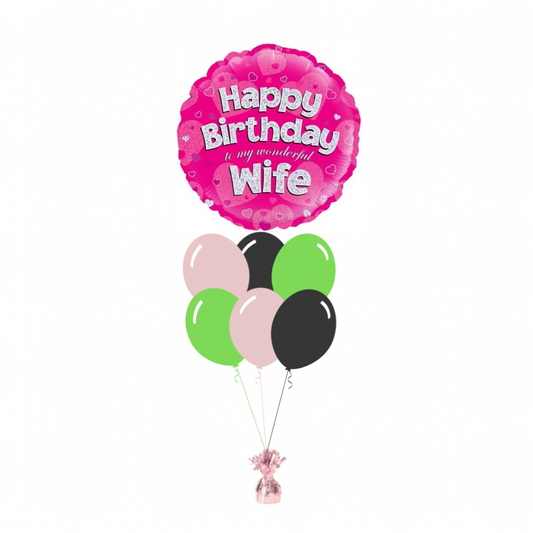 Pink Happy Birthday Wife Foil Balloon with 6 Plain Balloons