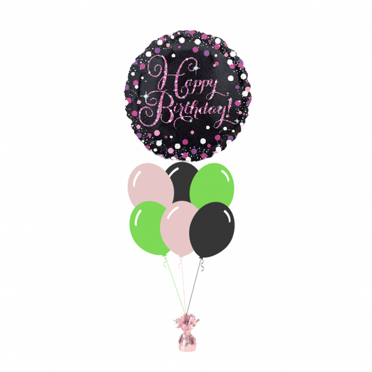 Sparkling Pink Happy Birthday Foil Balloon with 6 Plain Balloons