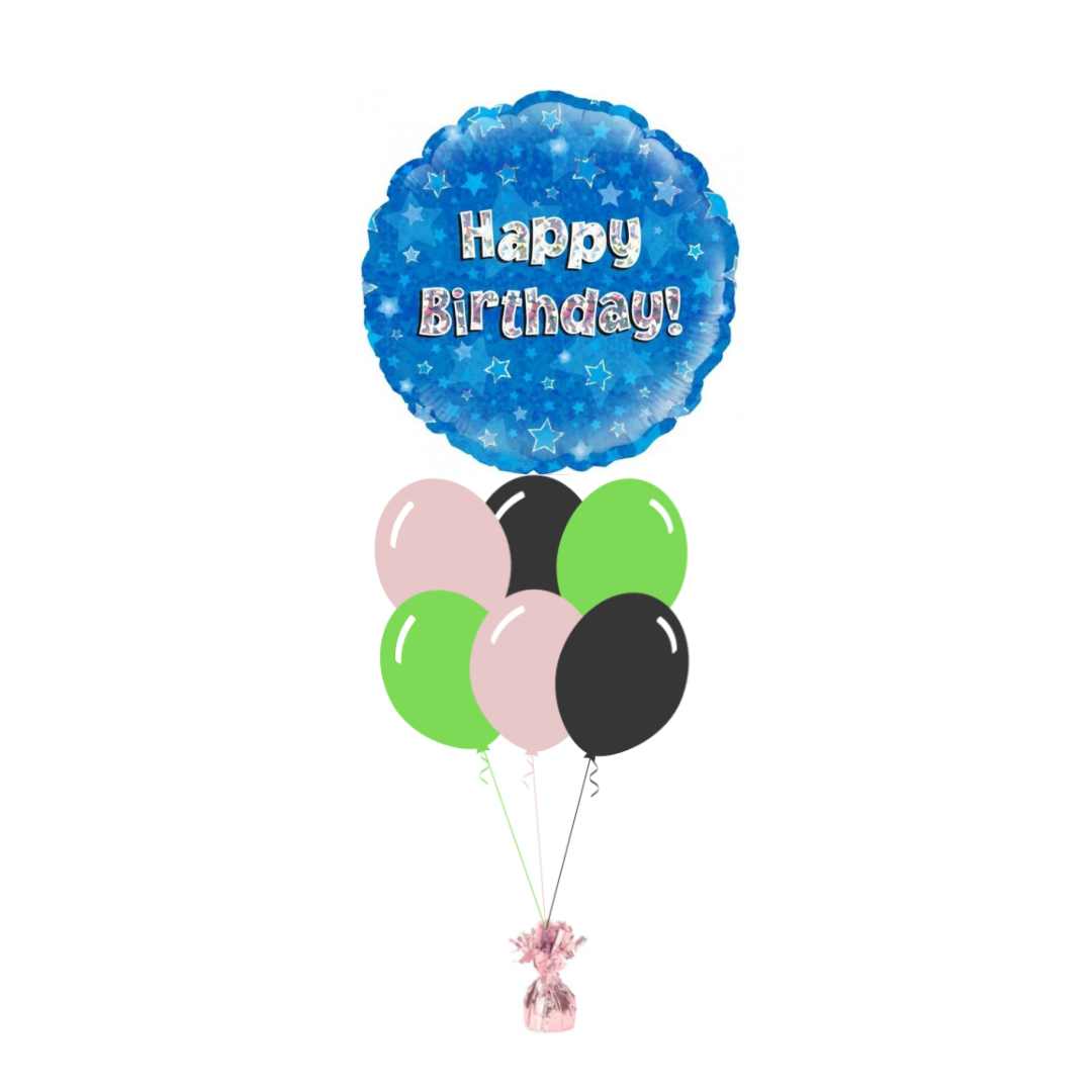 Blue Happy Birthday Foil Balloon with 6 Plain Balloons