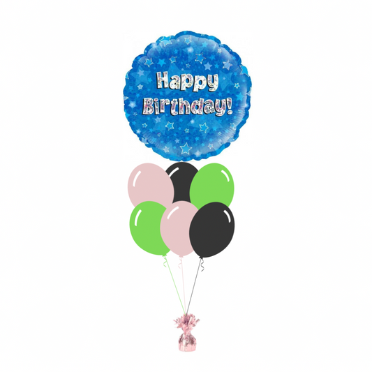 Blue Happy Birthday Foil Balloon with 6 Plain Balloons