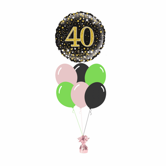 40th Birthday Foil Balloon with 6 Plain Balloons