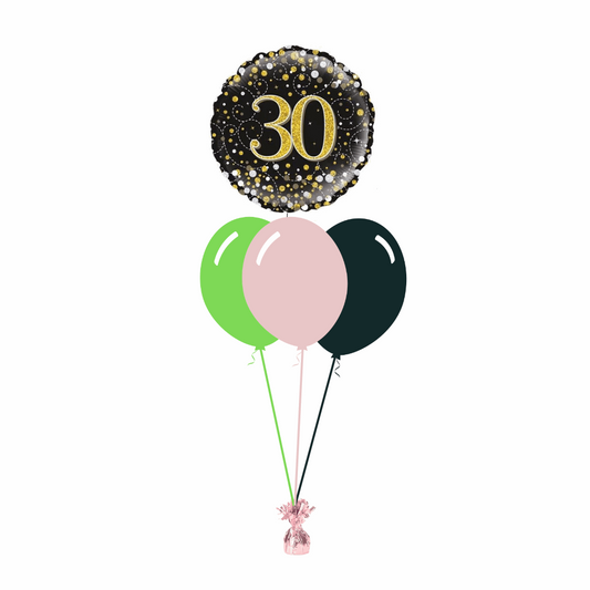 30th Birthday Foil Balloon with 3 Plain Balloons