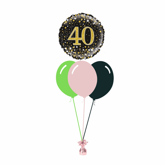 40th Birthday Foil Balloon with 3 Plain Balloons