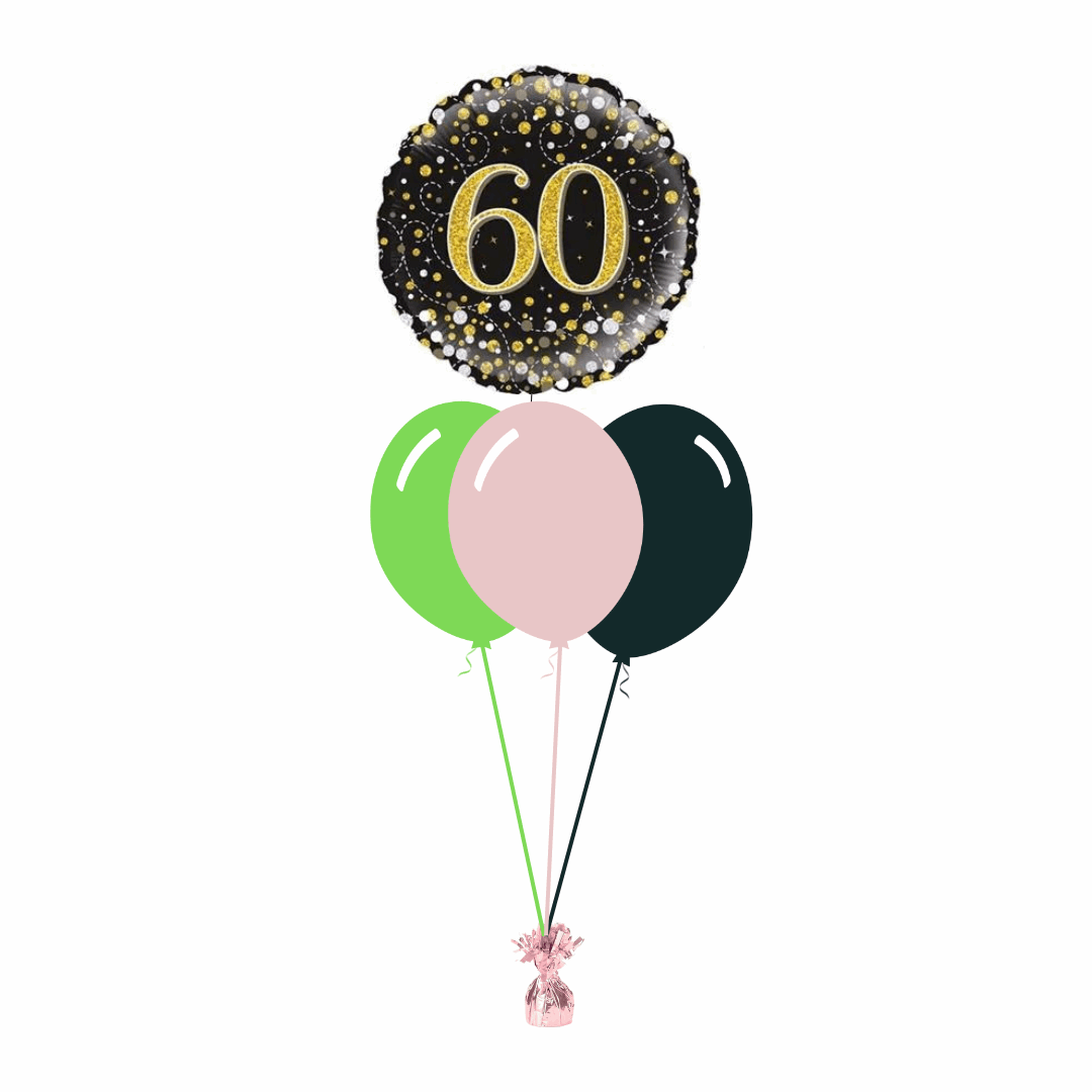 60th Birthday Foil Balloon with 3 Plain Balloons