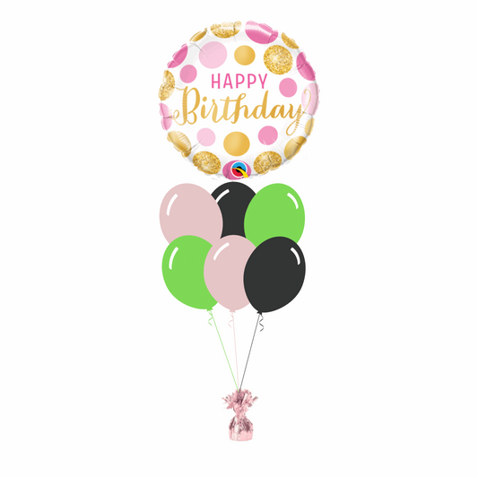 Pink & Gold Dots Happy Birthday Foil Balloon with 6 Plain Balloons