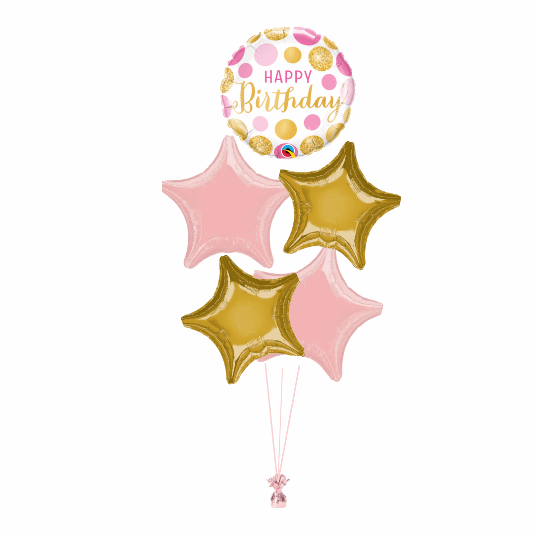 Pink & Gold Dots Happy Birthday Balloon Bouquet