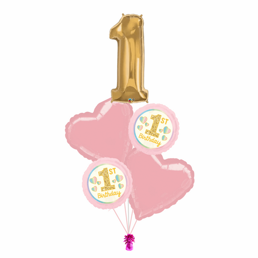 Happy 1st (First) Birthday Pink Balloon Bouquet