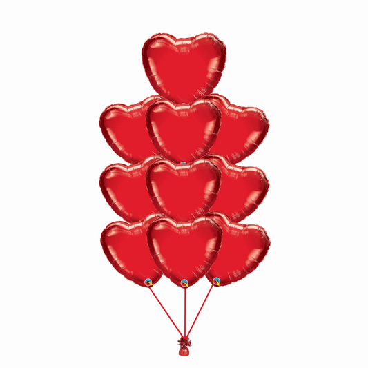Arrangement of 10 Red Foil Love Hearts