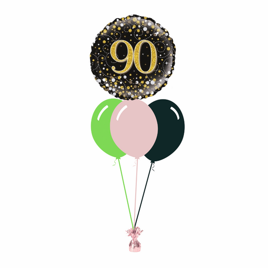 90th Birthday Foil Balloon with 3 Plain Balloons
