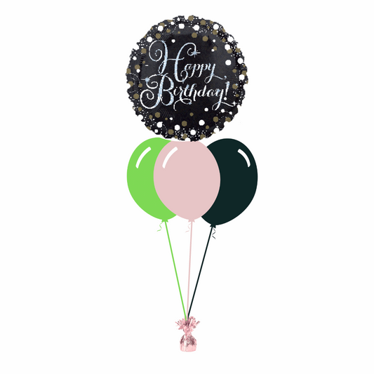 Sparkling Happy Birthday with 3 Plain Helium Balloons