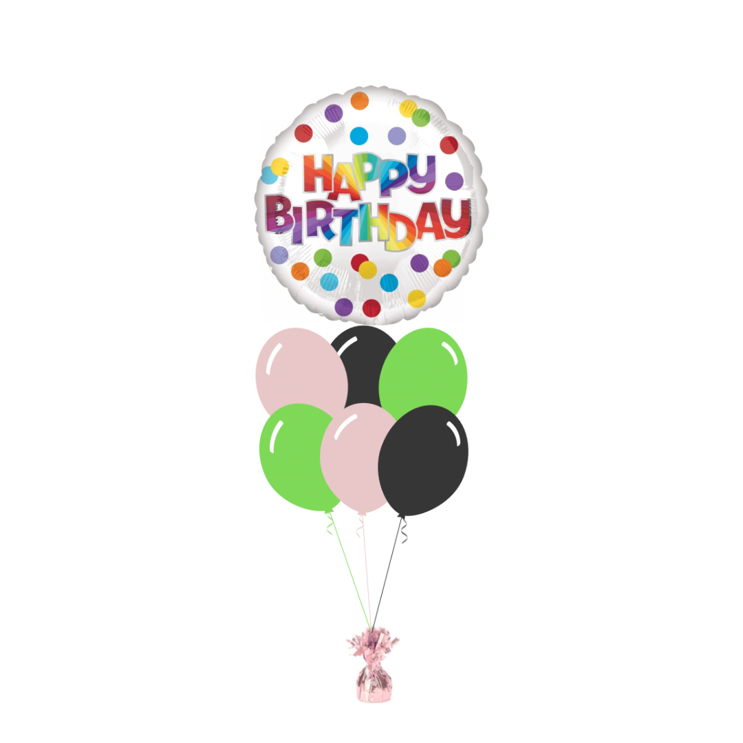 Colourful Happy Birthday Foil Balloon with 6 Plain Balloons