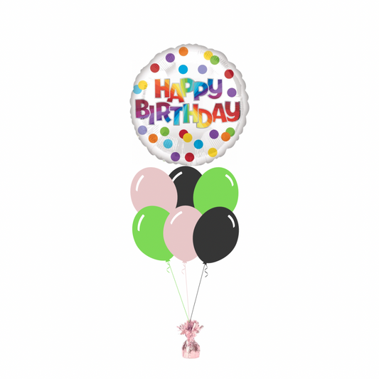 Colourful Happy Birthday Foil Balloon with 6 Plain Balloons