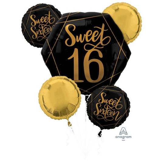 Elegant Sweet Sixteen (16) Foil Balloon Bouquet - Floor Length