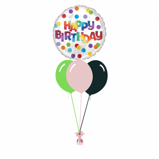 Colourful Happy Birthday with 3 Plain Helium Balloons